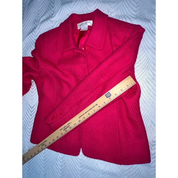 Vintage Jones New York Wool Jacket 10P – Hot Pink Textured Button Front Coat - Picture 10 of 12
